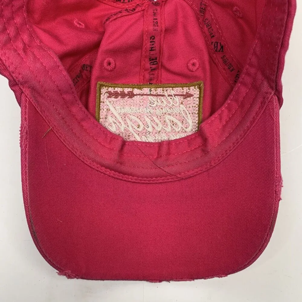 Distressed Live Laugh Love Strapback Hat Baseball Cap Hot Pink Adjustable Womens - Image 7