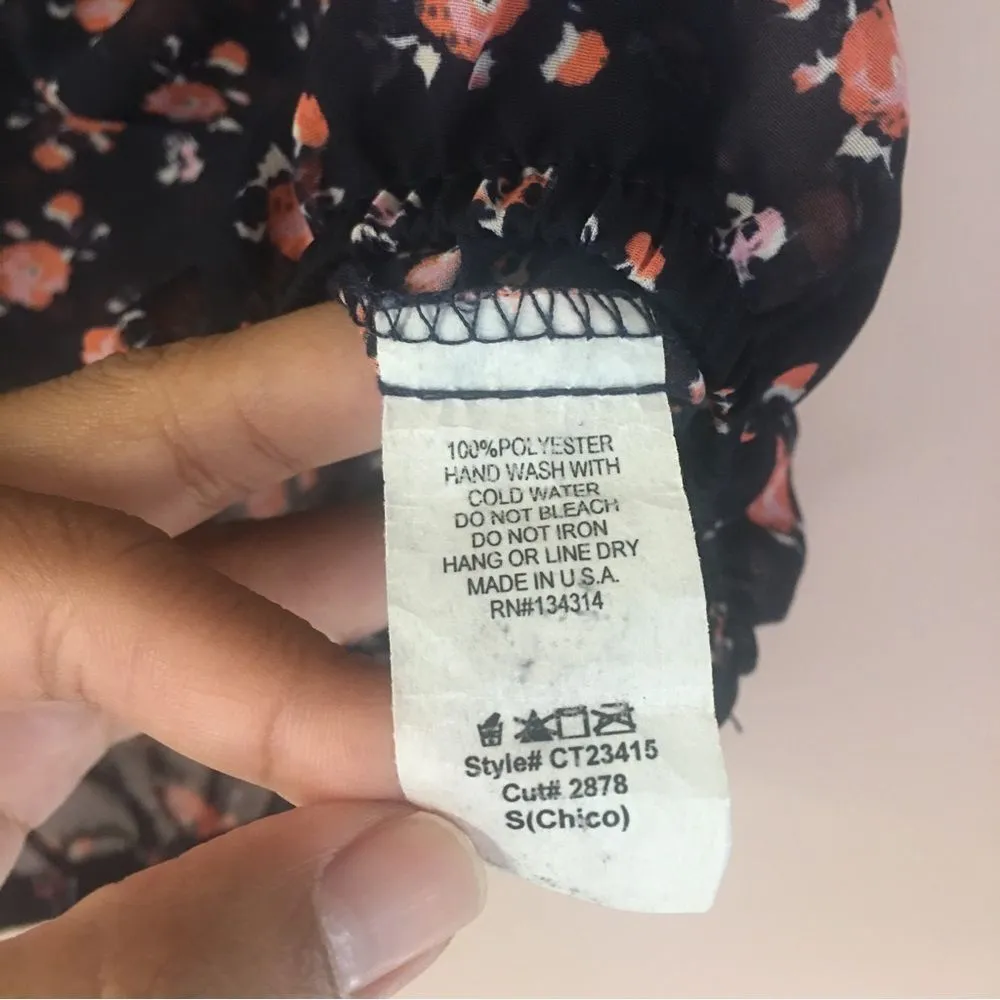 Charlotte Russe Navy Blue & Pink Floral Sheer Blouse Size S EUC - Image 5