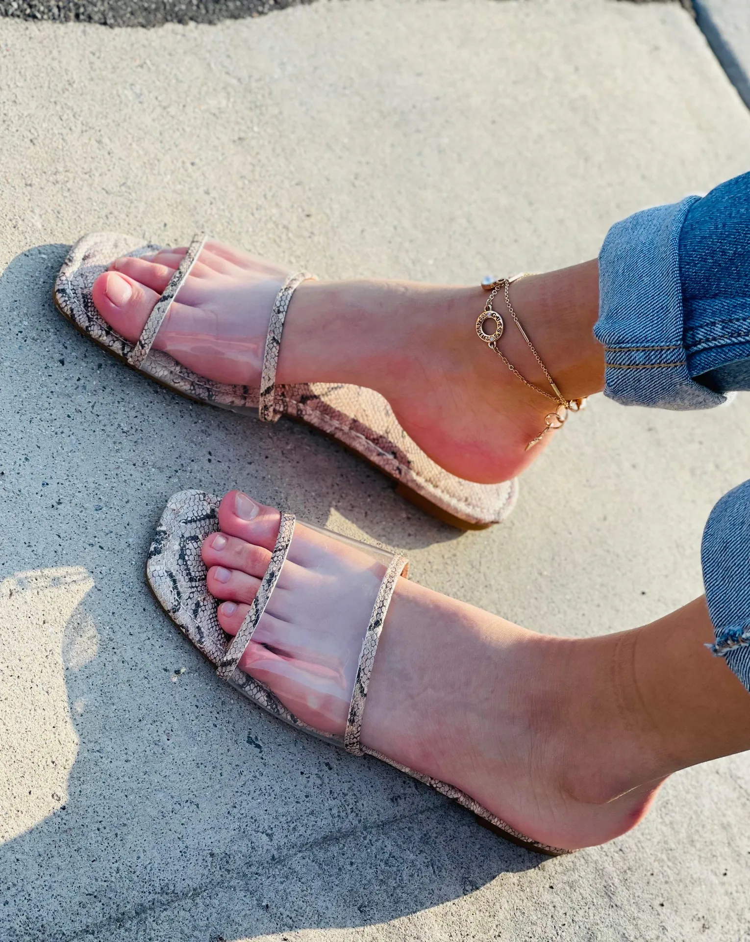 Clear Strap Snakeskin Sandals Brown Size 9 - Image 3