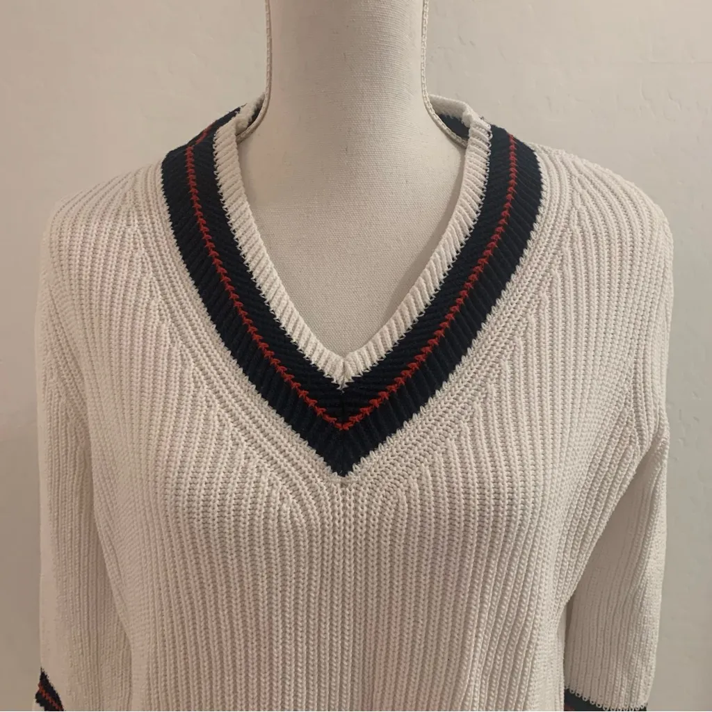 Cabi Ace V-neck Preppy Bell Sleeve White Sweater Style 5639 Size M - Image 3