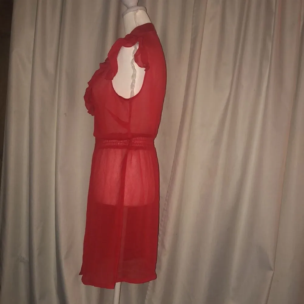 💕5️⃣Red sheer button down dress tags have been removed fits like a small Red - Image 2