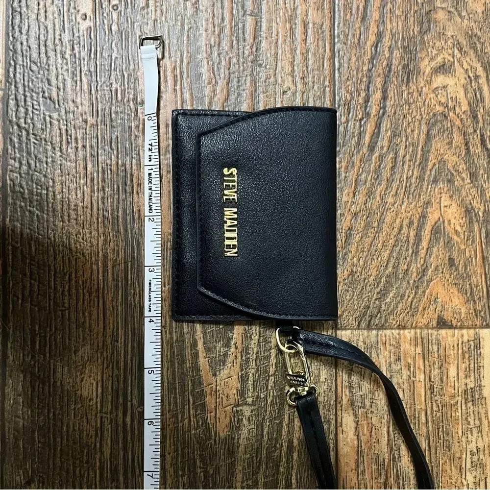Steve Madden Black Wristlet with Strap, mirror inside - Image 2