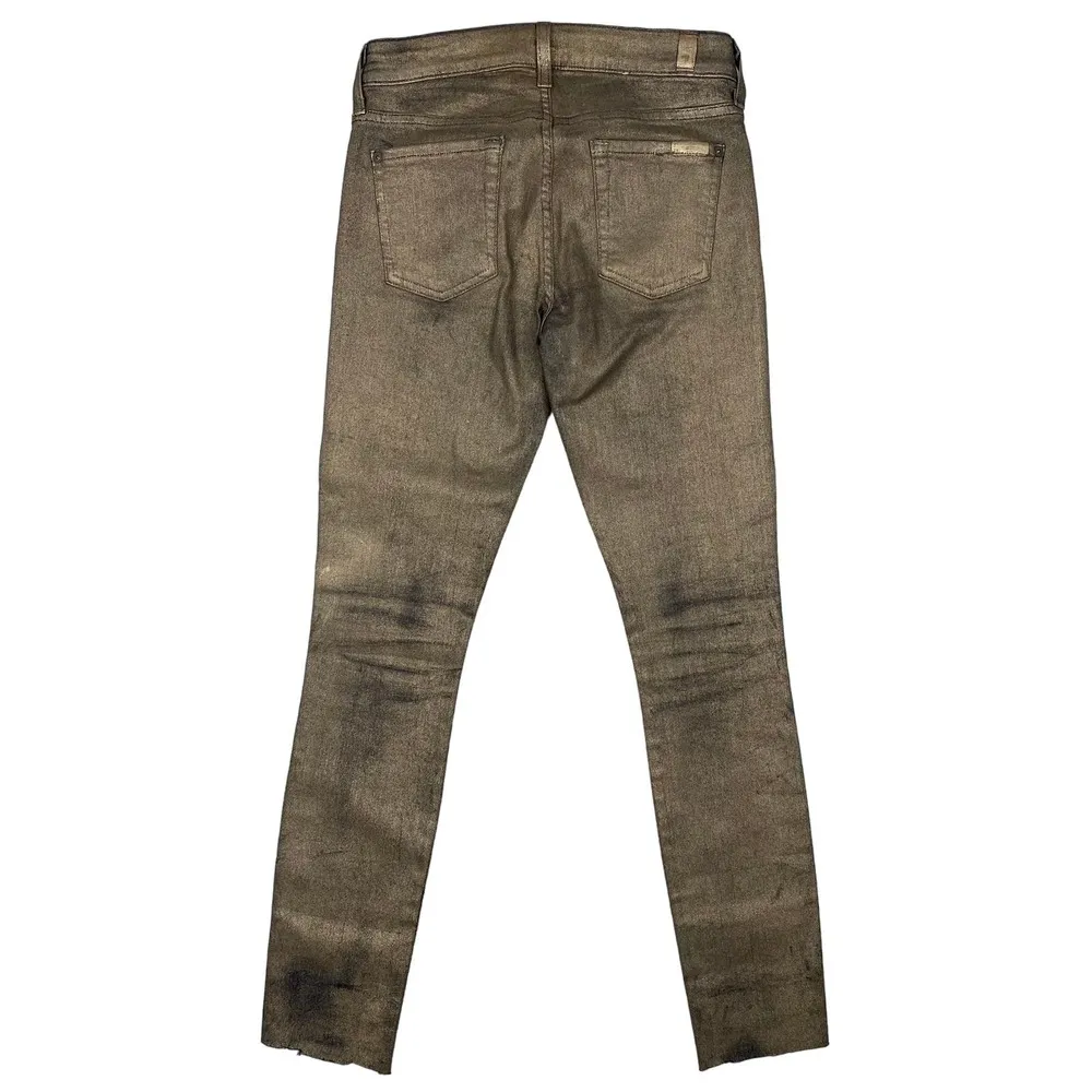 7 For All Mankind The Skinny Rustic Gold Distressed Raw Hem Ankle Jeans Size 25 - Image 2
