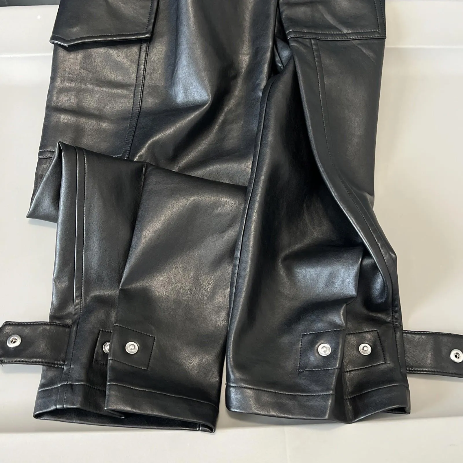 Aritzia Wilfred Free Button Fly Faux Leather Cargo Pant Black Size 4 - Image 5