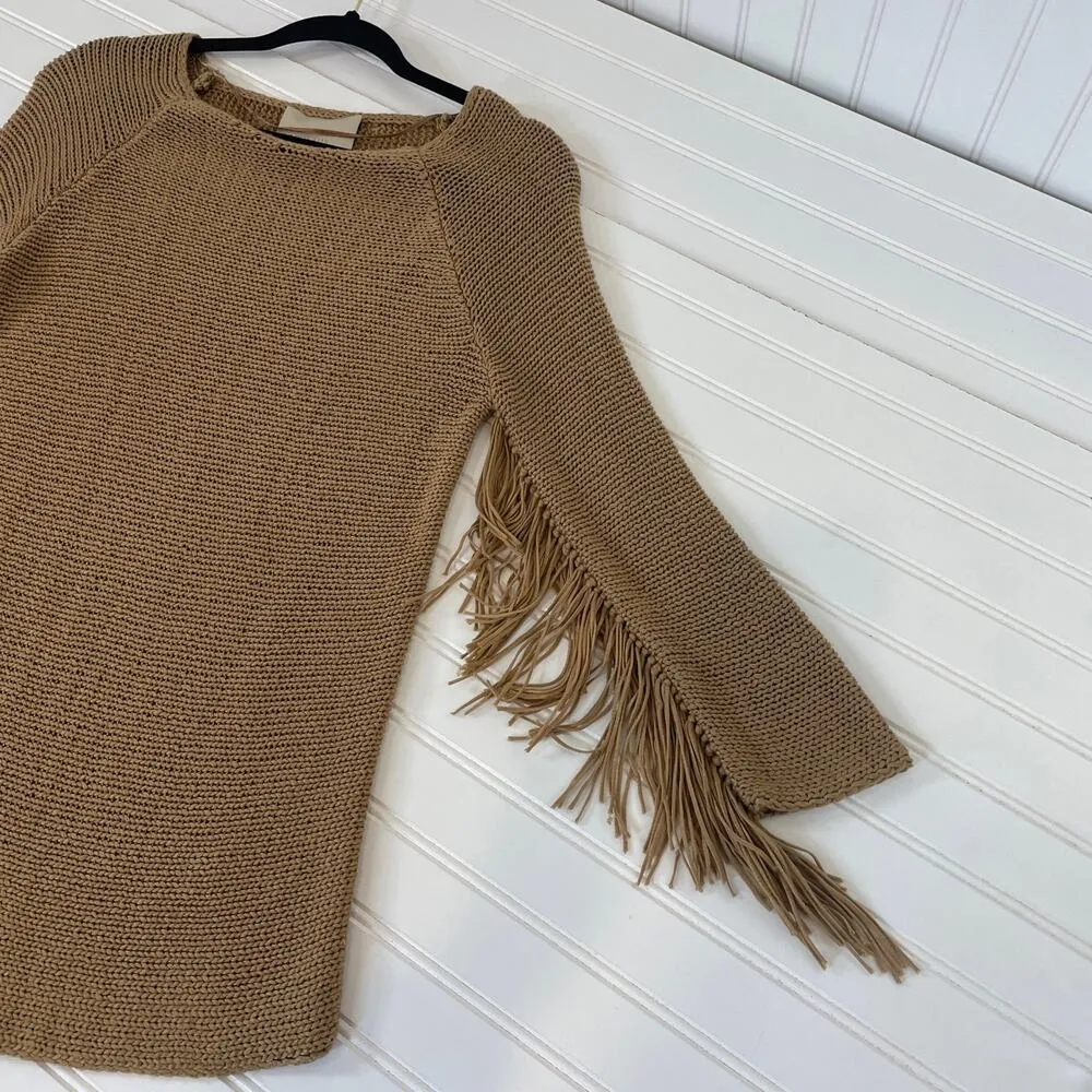 Bordeaux Women’s Brown Fringed Shoulders Boho Sweater Pullover Size S - Image 3
