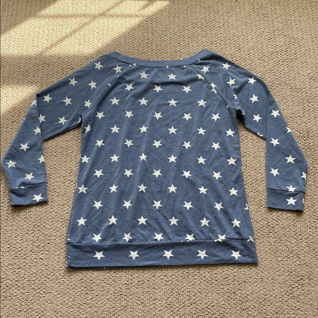 Blue Star Print Long Sleeve Top Size XL - Image 7