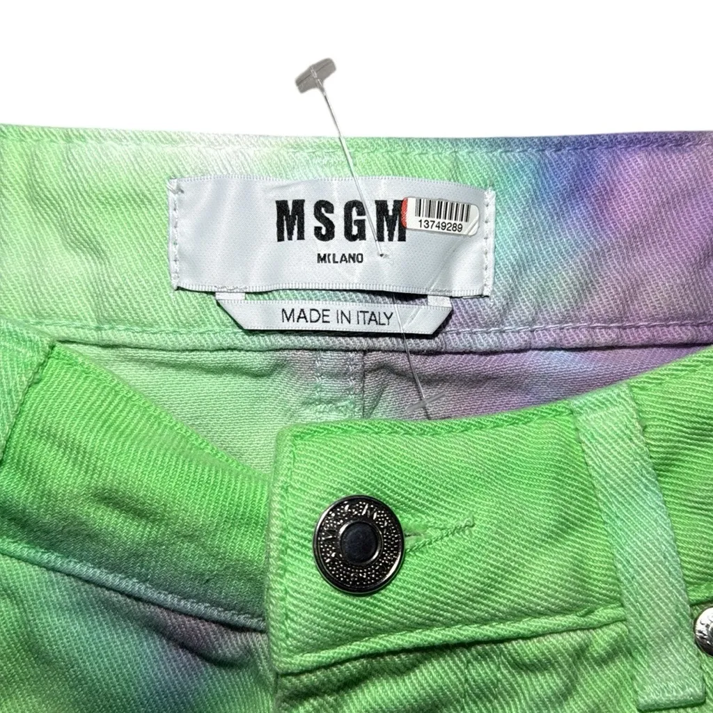 MSGM Rent The Runway Tie Dye Jeans in‎ Lime/Lilac Green Size 8 - Image 7