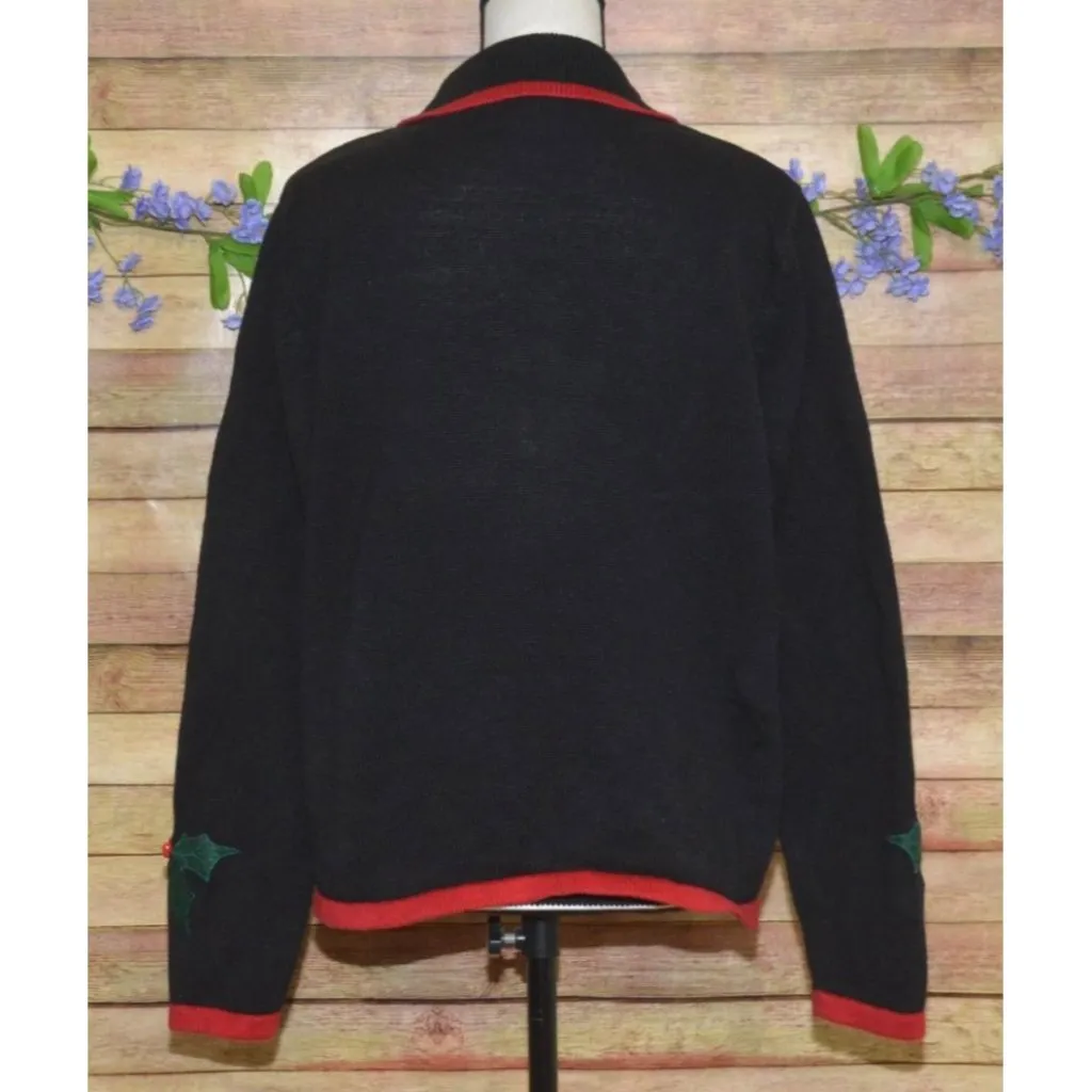 Jason Maxwell M Black Full Zip Christmas Cardigan Sweater Sequin Cardinal Birds - Image 8
