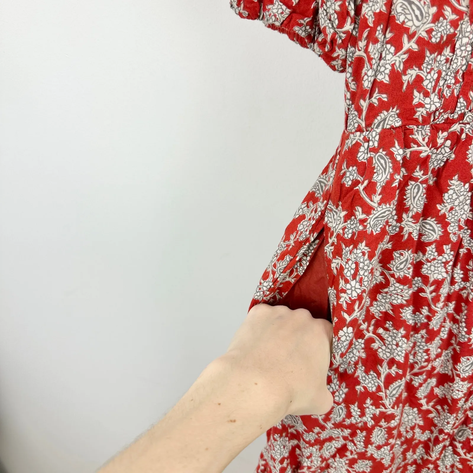 NEW Madewell Pintucked Puff Sleeve Midi Dress Floral Ground Madder Boho US 6 - Image 10