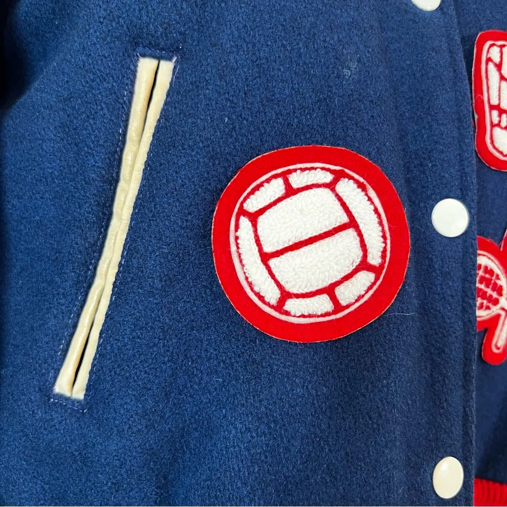 Vintage 1970’s Letterman Jacket w/Zip Up Hood Blue & Red Sz M Unisex - Image 7