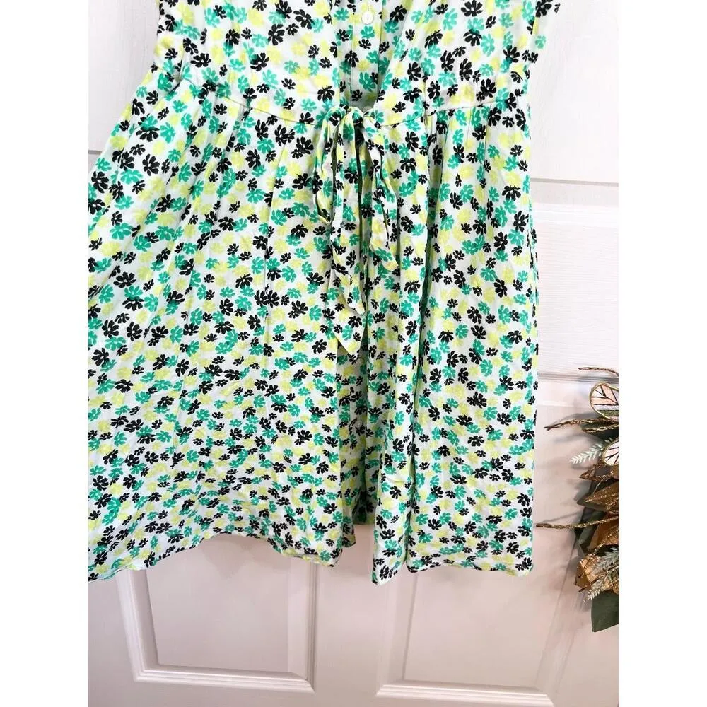 ON 34TH Ruffle Short Dress Floral Print Ruffled Button Down V Neck Size S Green - Image 8