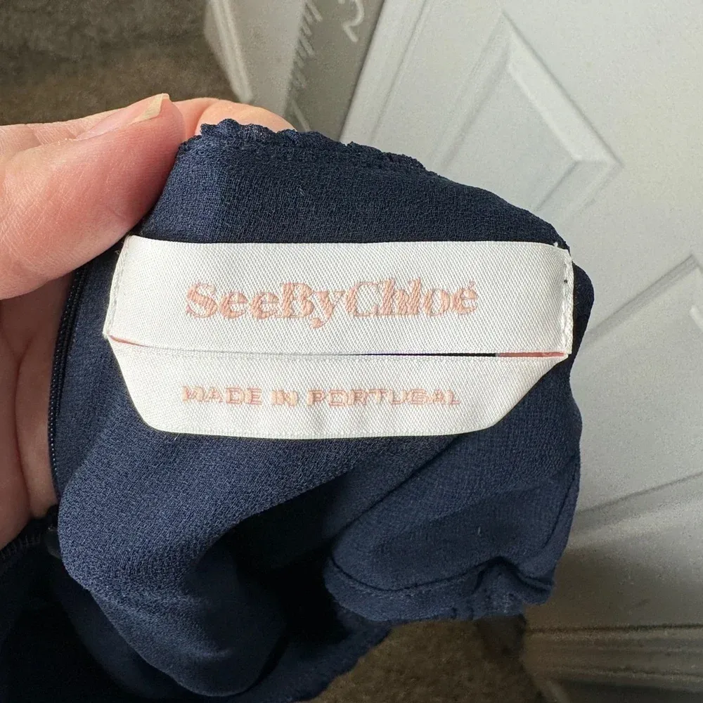 SEE BY CHLOÉ‎ Bateau Neckline Three-Quarter Sleeve Crop Top Size 38 US 8 Navy - Image 5