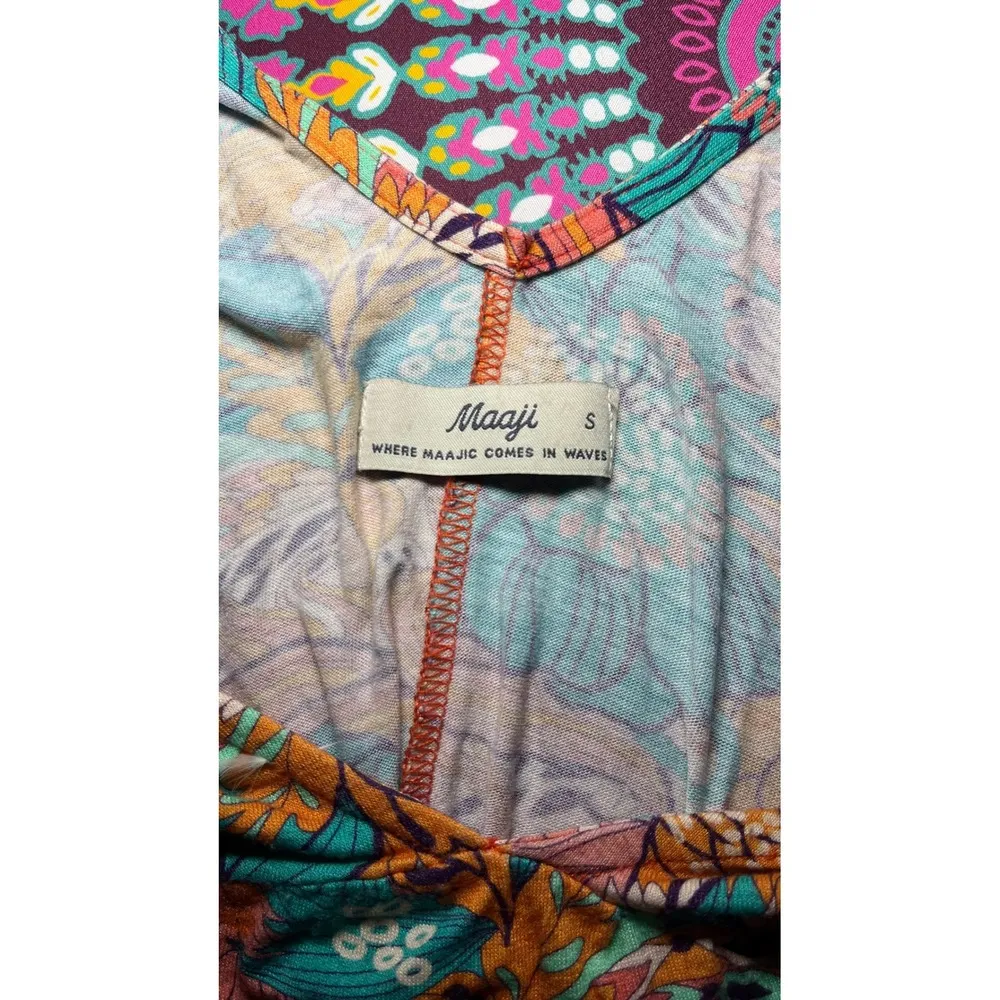 Maaji Bohemian Floral Print Maxi Dress Spaghetti Strap V Neck Women's Size S - Image 3