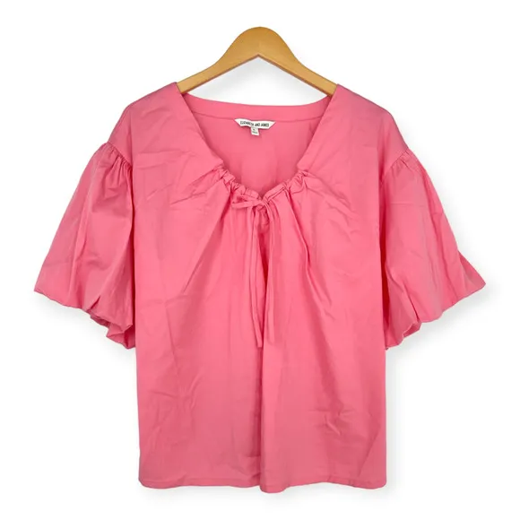 Elizabeth And James | XL | Pink Tie Front Peasant Style Puffy Sleeve Blouse Top - Image 1