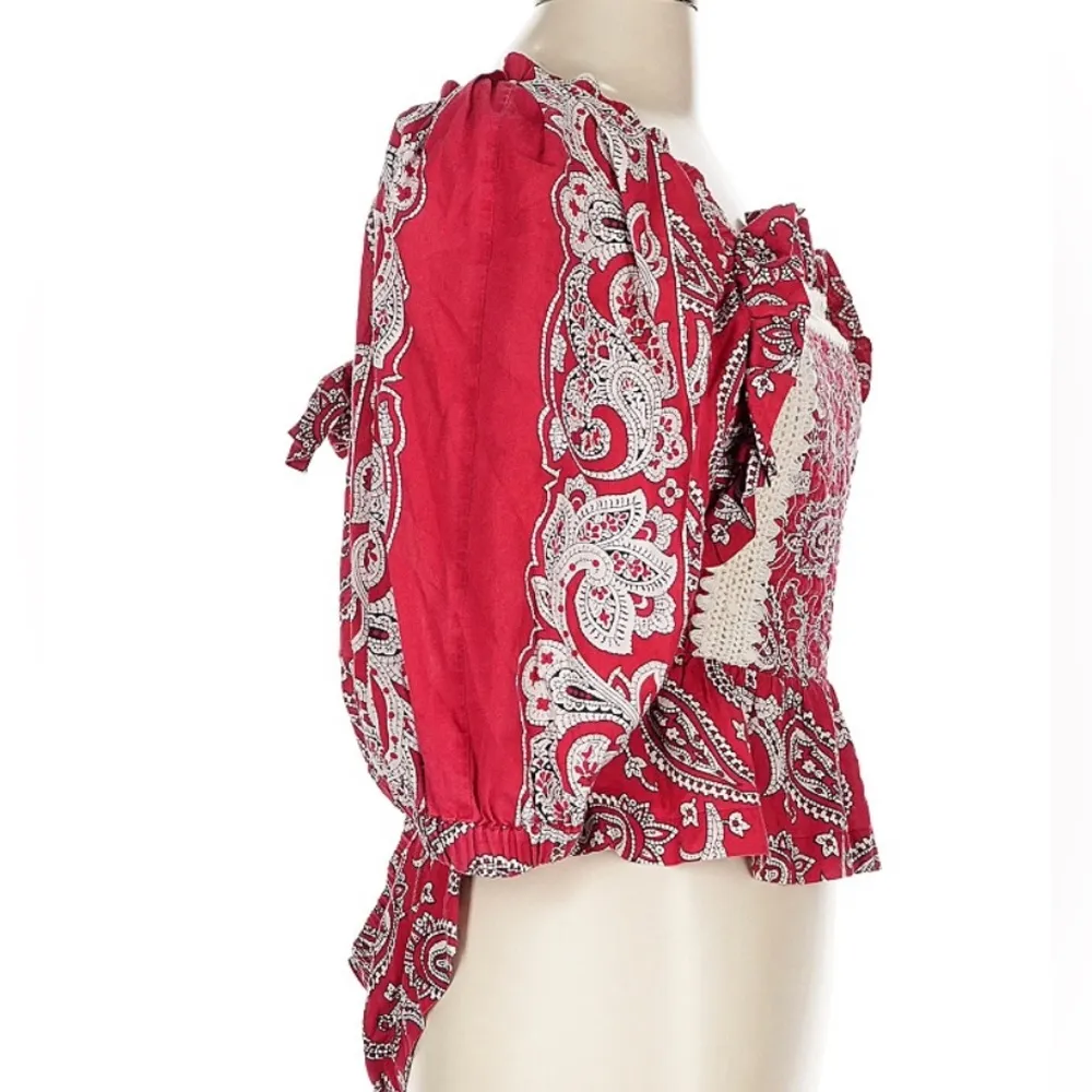 Sea New York Theodora Top Red and White Paisley Pattern Boho Womens Size Large - Image 6