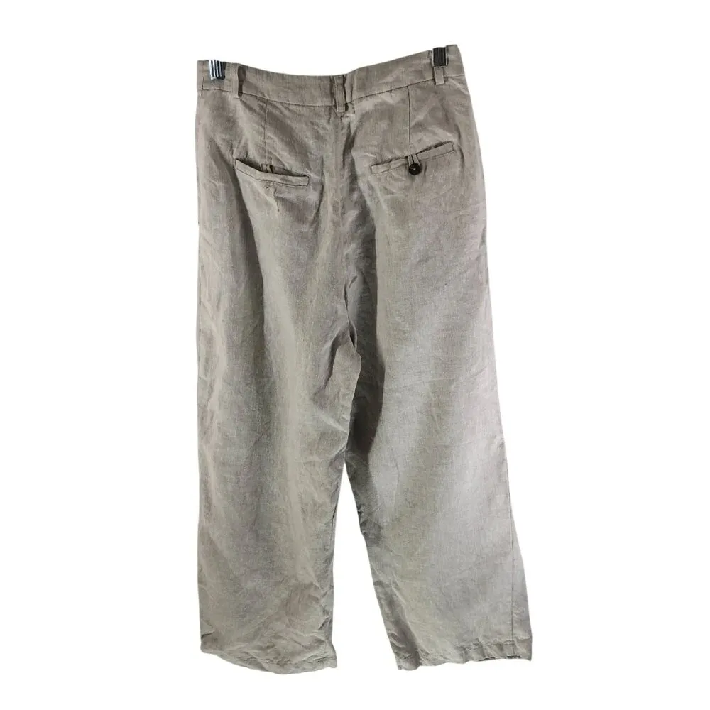 Reformation Womens Linen Pants Pleated Straight Leg Crop Beige 6 - Image 2