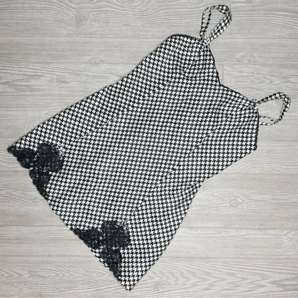 Vintage cacique lingerie houndstooth silky teddy bow sleepwear nightgown sz med - Image 4