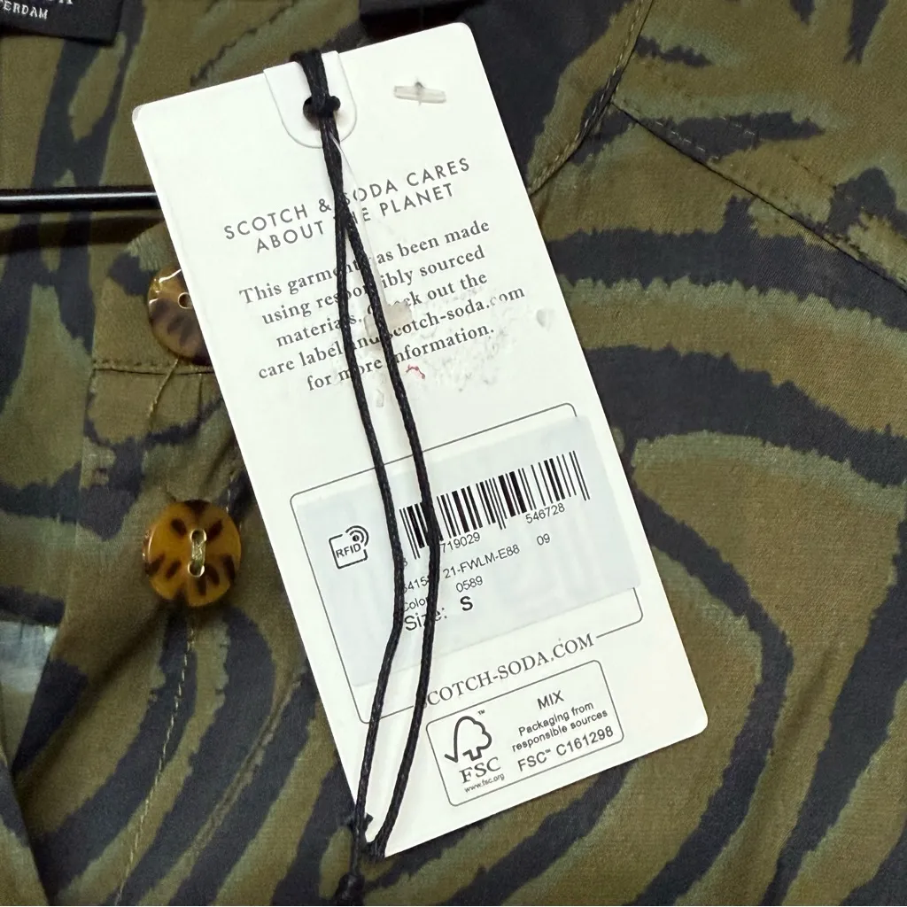 Scotch & Soda Printed Fitted‎ Button Balloon Sleeve Dress Sz S NWT - Image 7