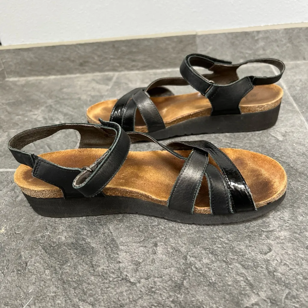 NAOT Black Leather Sophia‎ Wedge Comfort Sandals Size 40 - Image 4