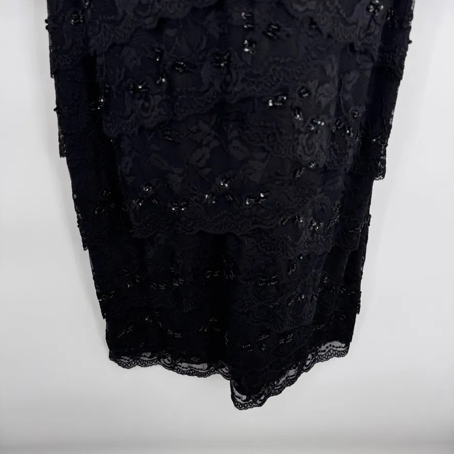 Vintage Marina Dress Womens 8 Black Lace Sequin Whimsigoth Modest Formal - Image 6
