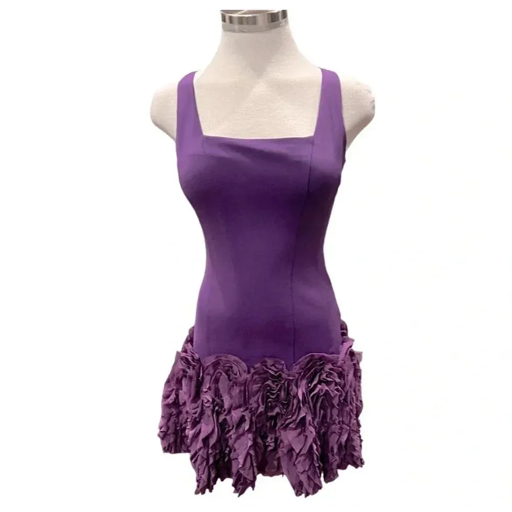 Robert Rodriguez Fit and Flare Ruffle Dress PURPLE Crepe Ruffled Skirt Size XS - Image 2