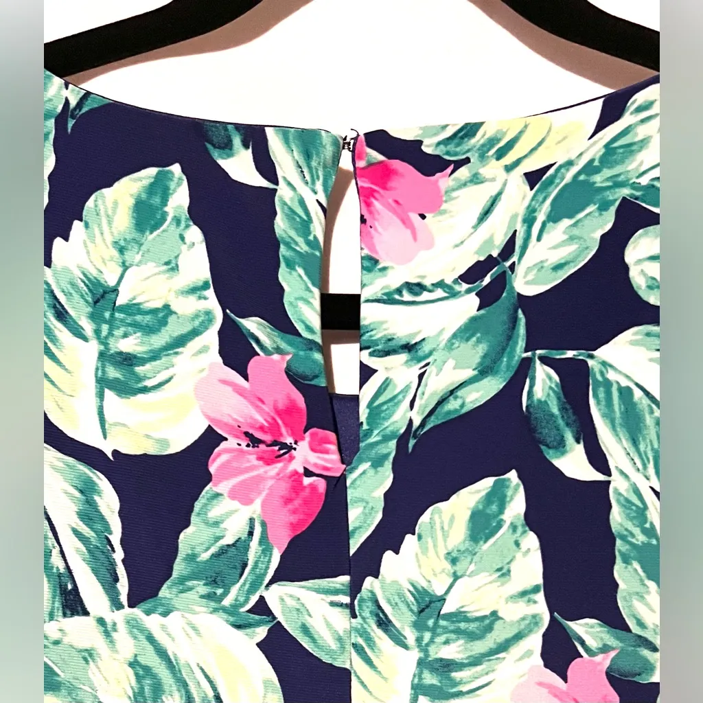 Pappagallo Floral Print Sheath Dress Navy 2X Resort Wear‎ Wrinkle - Image 6