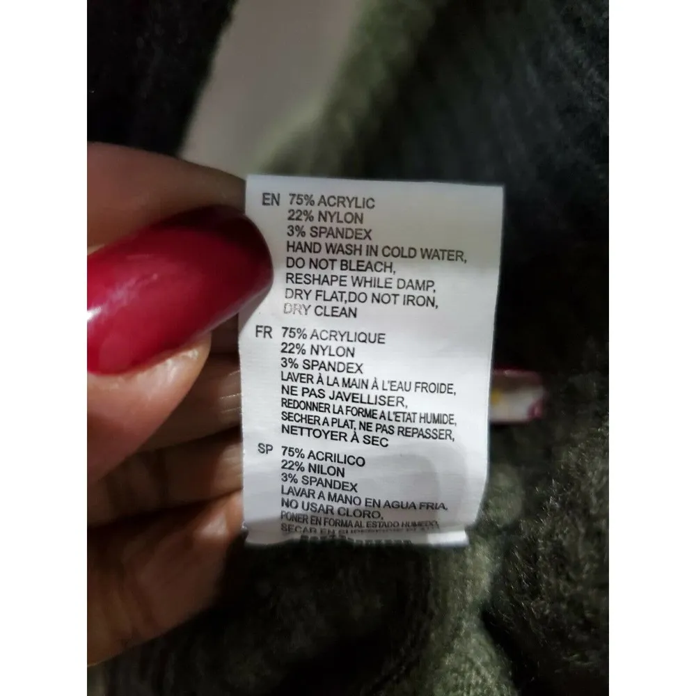 RD Style Women's Green Acrylic V-Neck Long Sleeve Tight Knit Sweater Size Small - Image 9