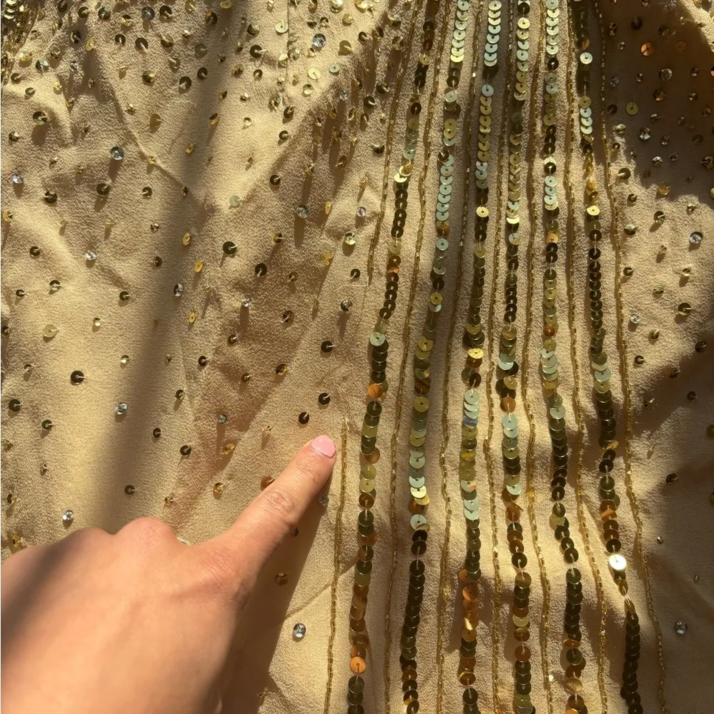 Basix Black Label Gold Sequin beaded embellished silk stone Strapless mini Dress Size 4 - Image 9