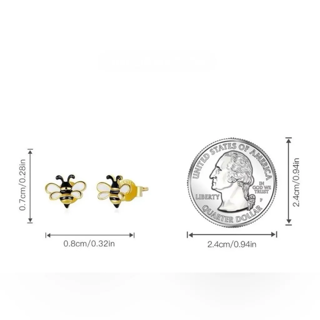 S925 Silver Bumble Bee Earrings NWT Black - Image 4