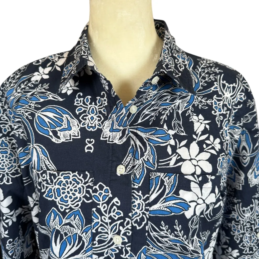Jaclyn Smith blue and white floral long sleeve collared button down shirt small - Image 5