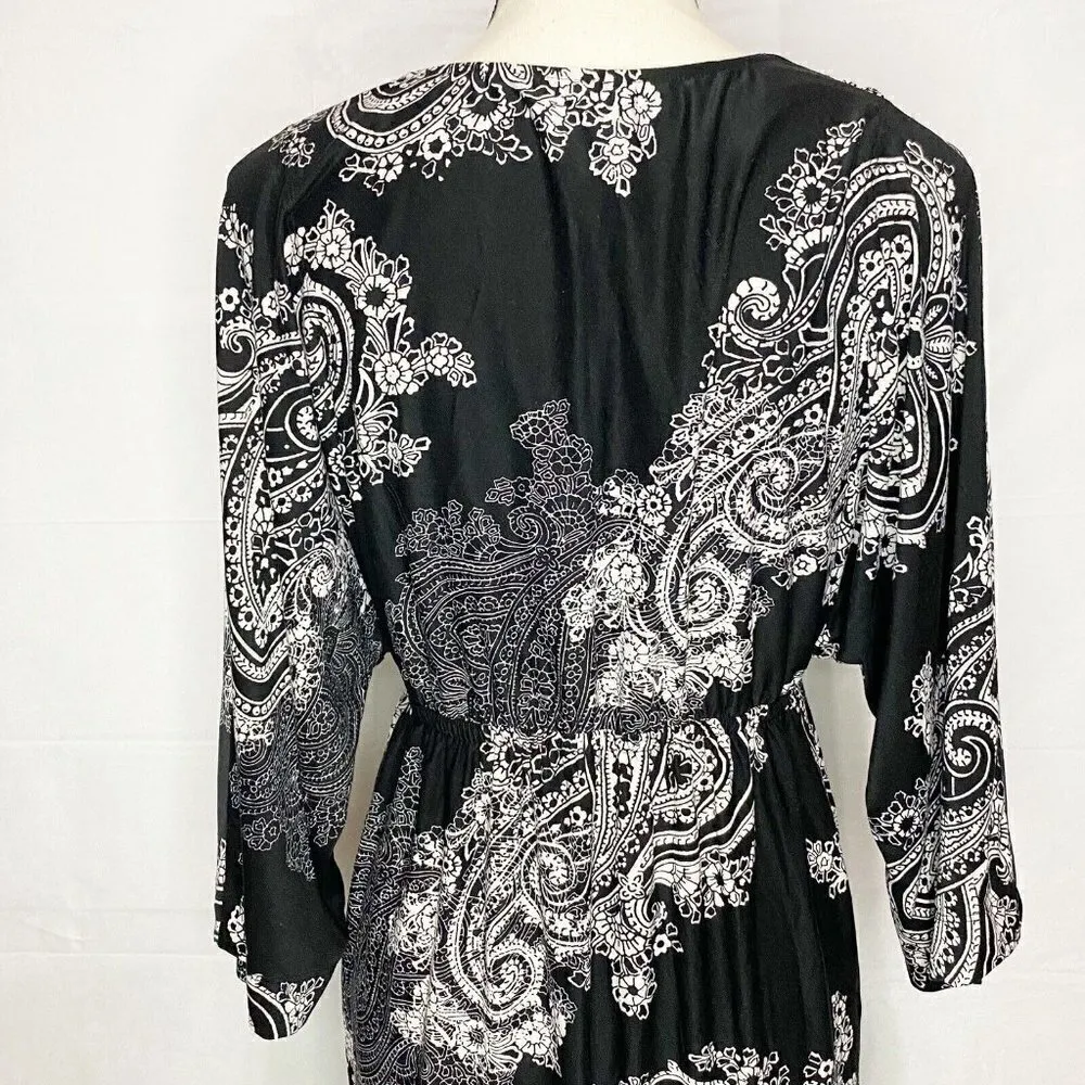 Soma Intimates Empire Waist Black Floral Knit Dress Ragland Sleeve Sz Small - Image 7