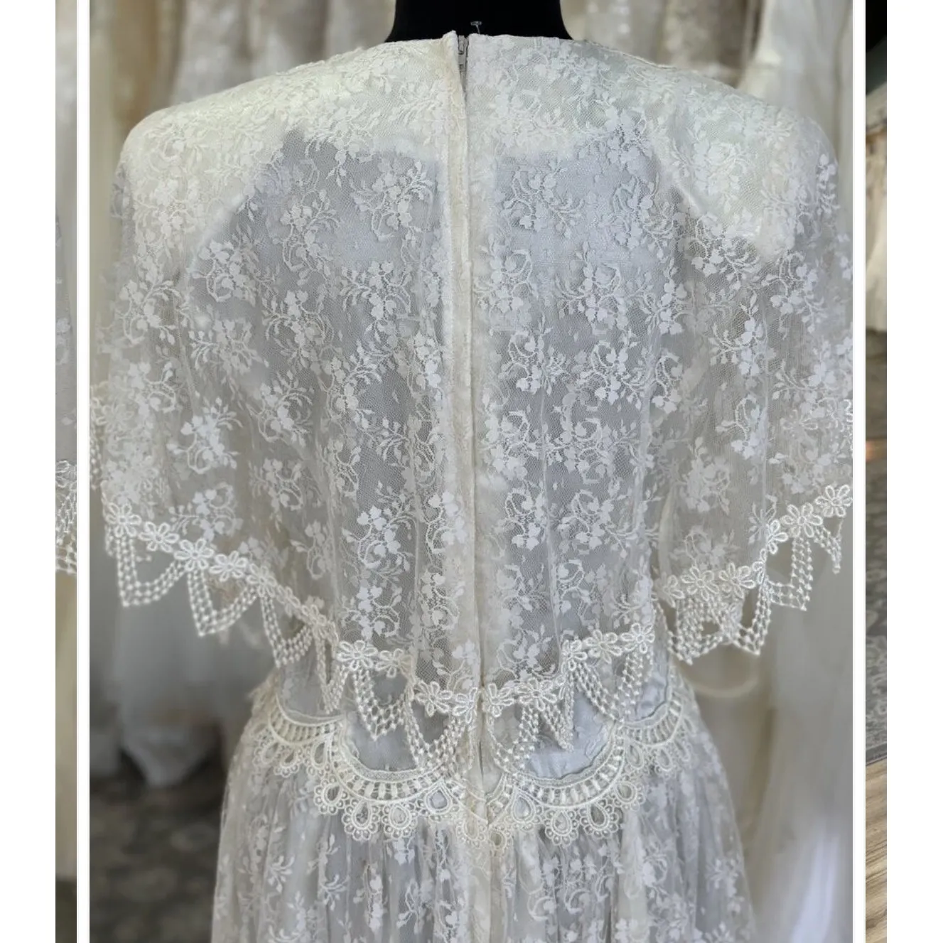 Vintage White Lace Tea Length Dress Romantic Wedding Cottagecore Occasion - Image 4