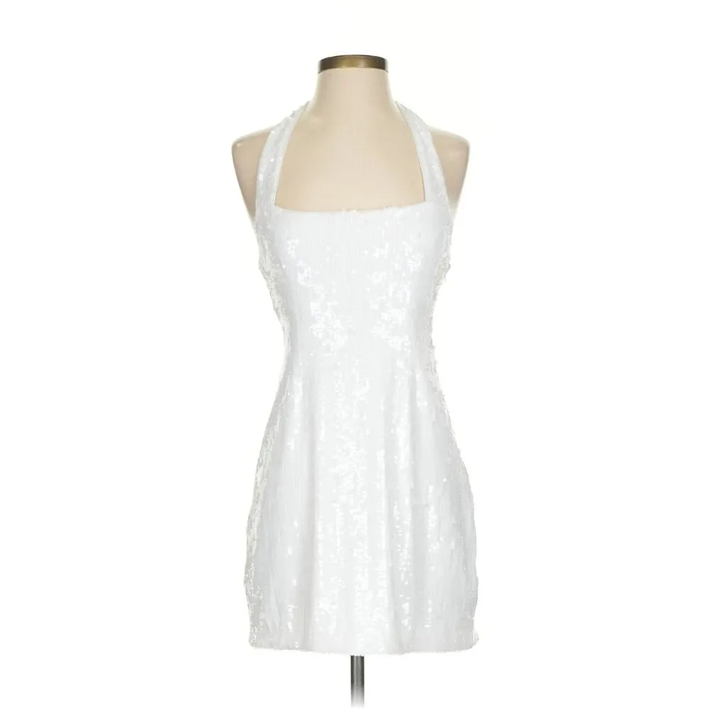 Show Me Your Mumu Samba Mini Dress in White Liquid Sequins M NWT - Image 5