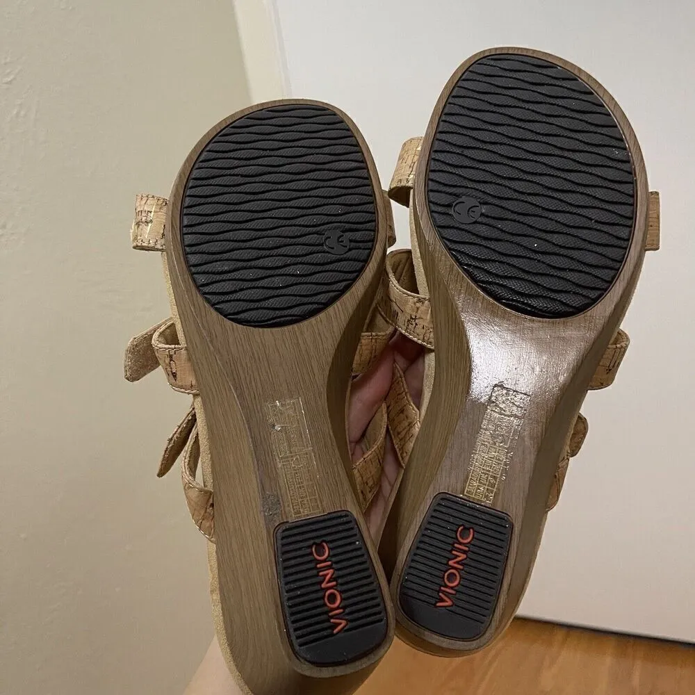 NWOB VIONIC comfort cork tan wedge block sandals size us 7 - Image 3