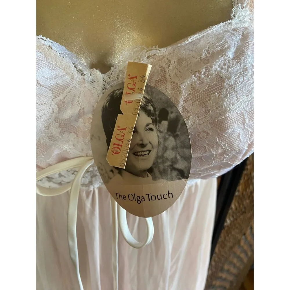 Size 34//NWT Vintage Olga Pastel Pink Empire Waist Padded Chest White Lace - Image 4