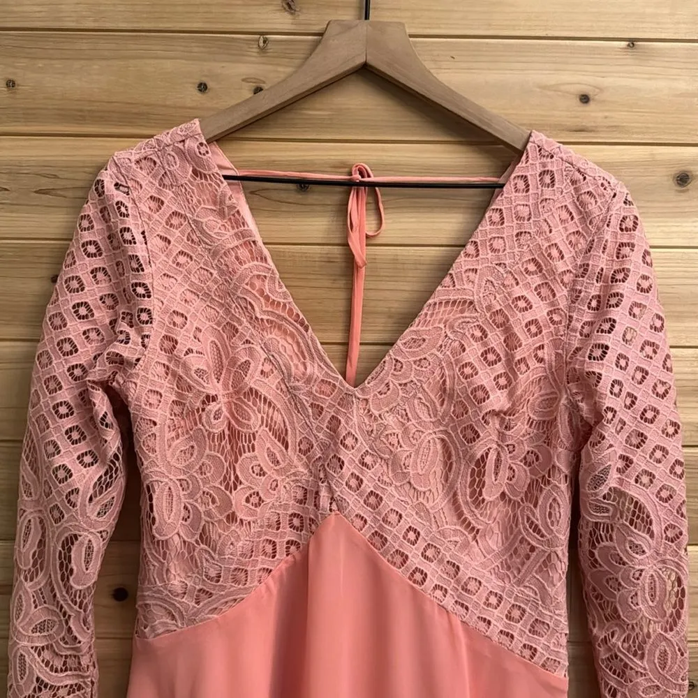 Tularosa Sz Small Pink Long Sleeve Lace Cocktail Party Low Back Mini Dress - Image 2