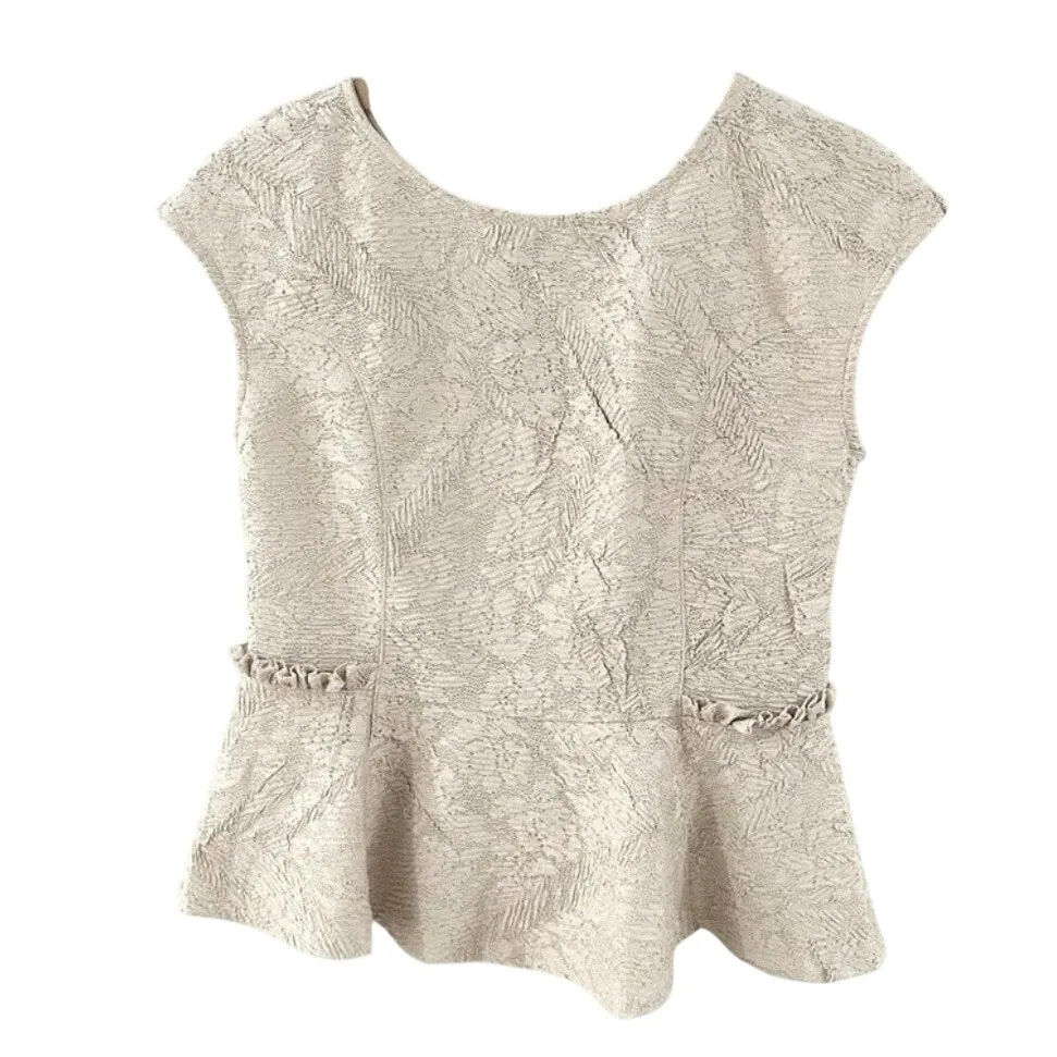 Zara W&B Collection Lace Peplum Top Blouse Sleeveless Back ZipUp Stretch M Beige - Image 14
