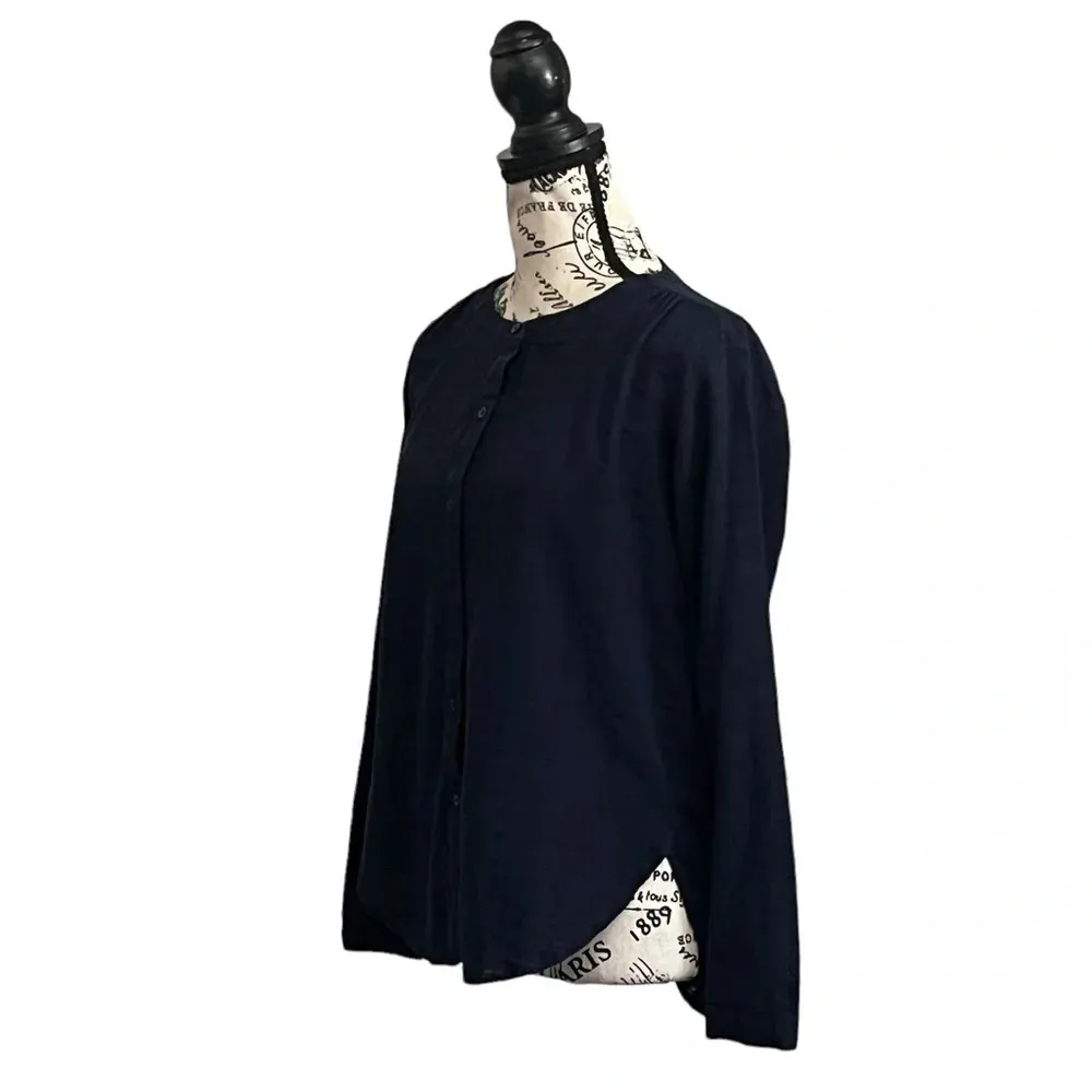 LOFT Navy Textured Button Front Blouse XS – Preppy Coastal Boho Hippie Goth - Image 3