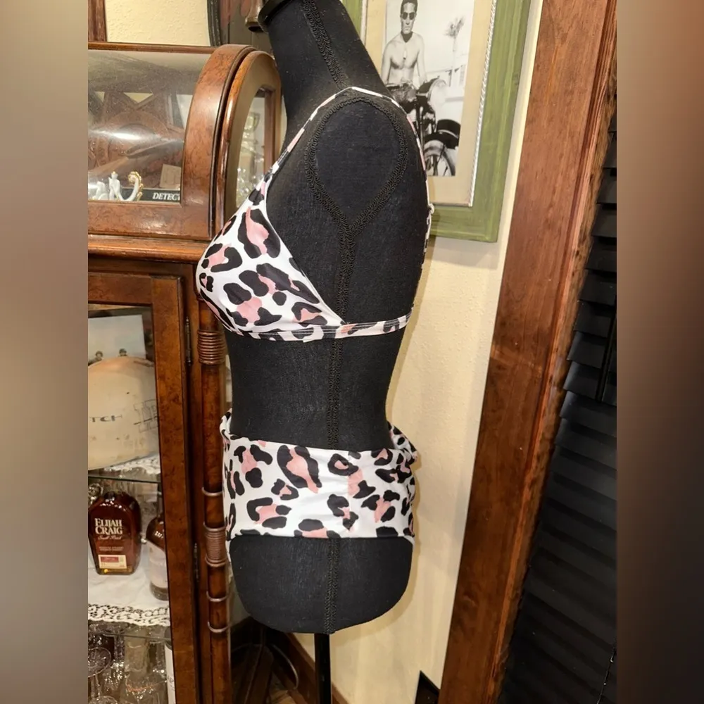 Euc Deep V-Neck Leopard Zebra bikini High Waist 2 Pieces Straps Sling Bikini - Image 3