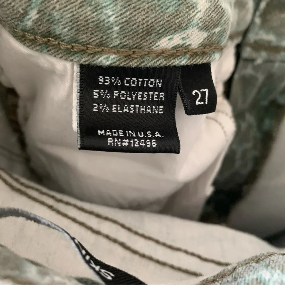 Parker Smith  Animal Print Skinny Jeans Mid Rise Button Zipper Closure Green Blue - Image 10