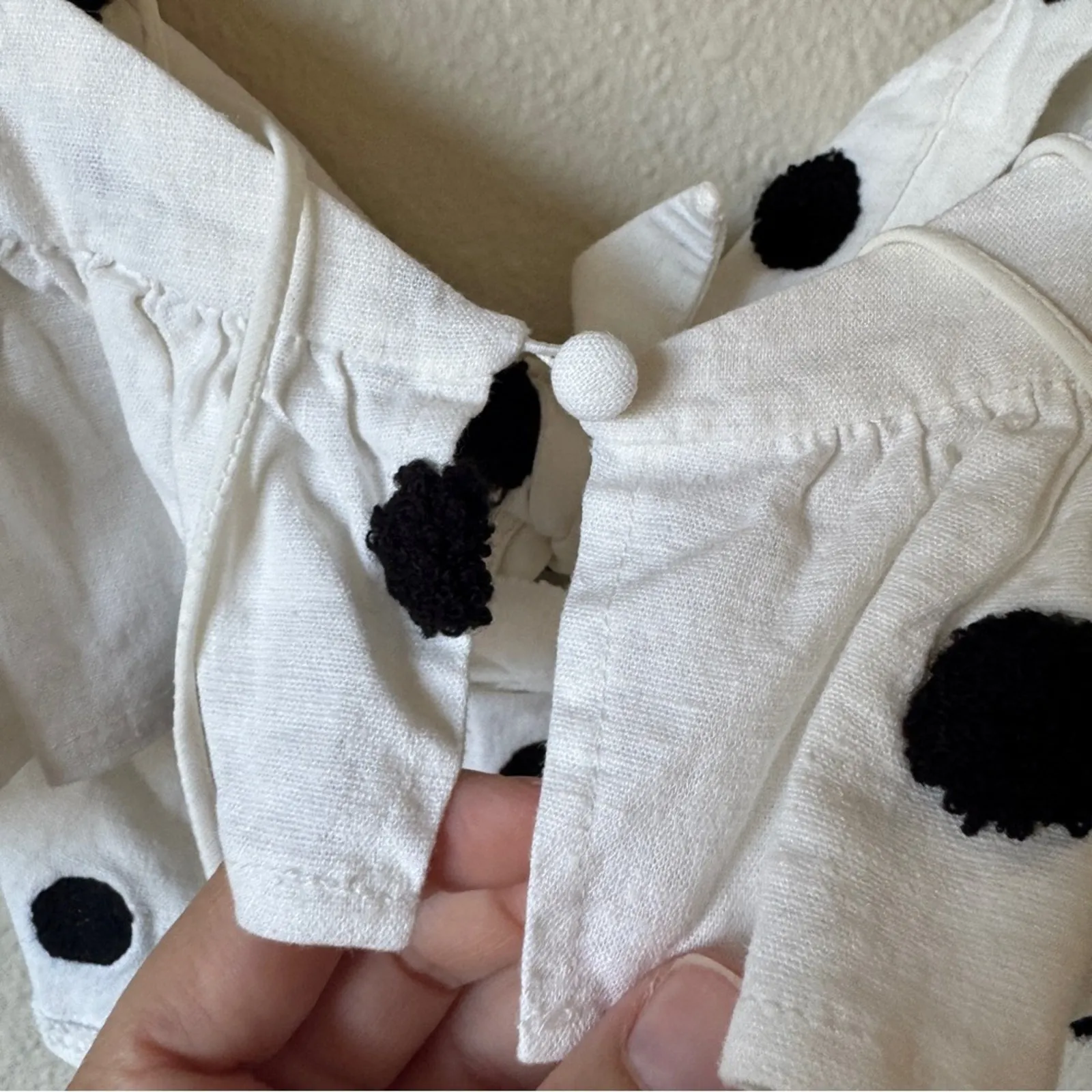 For Love & Lemons White Black Polka Dot Crop Blouse Womens S Puff Sleeve Top - Image 7