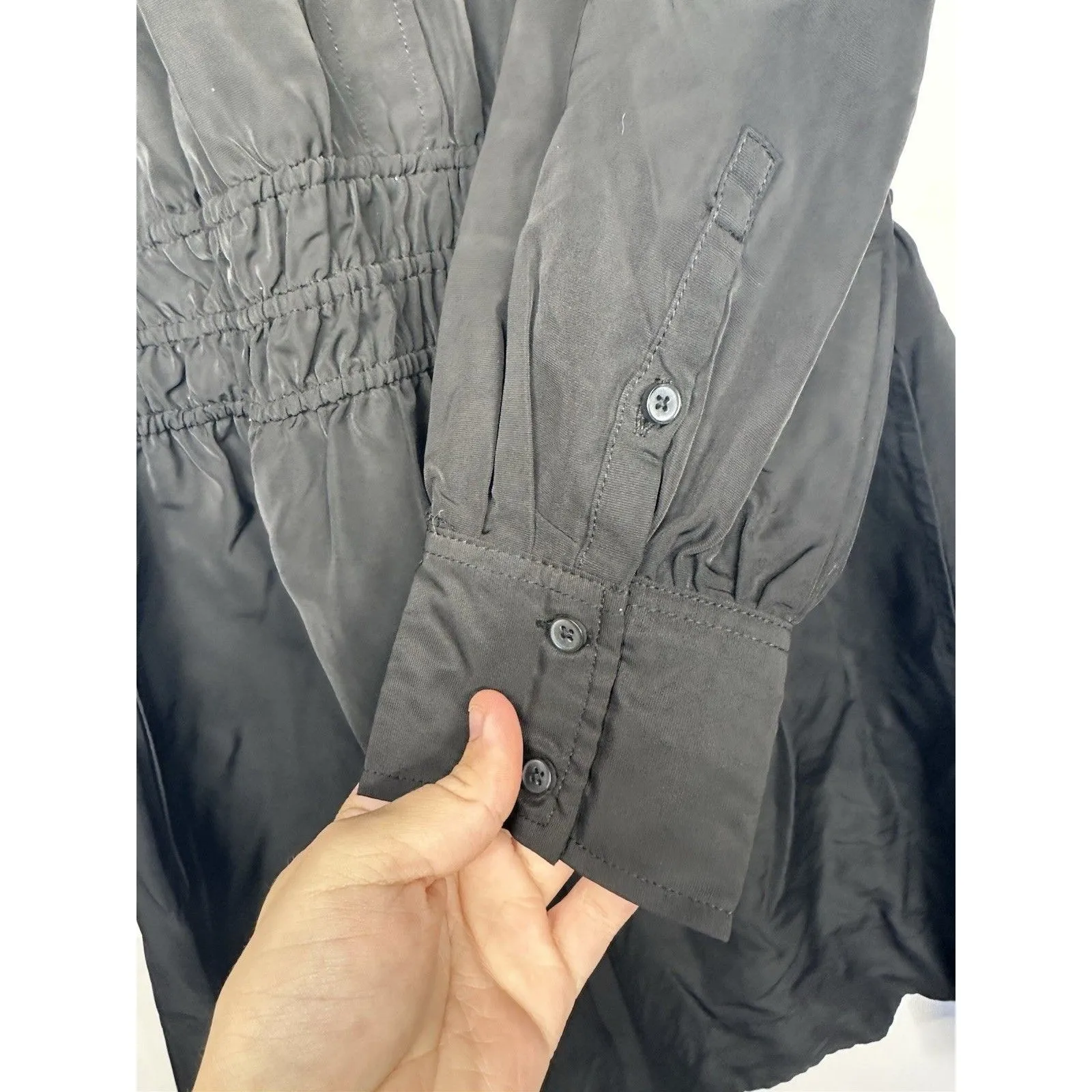 Free Assembly Womens Smocked Waist Dress Size S Black Mini Shirt Long Sleeves - Image 5