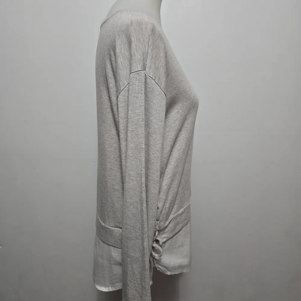 White House Black Market Beige Lace-Up Poplin Hem Sweatshirt Size Medium - Image 4