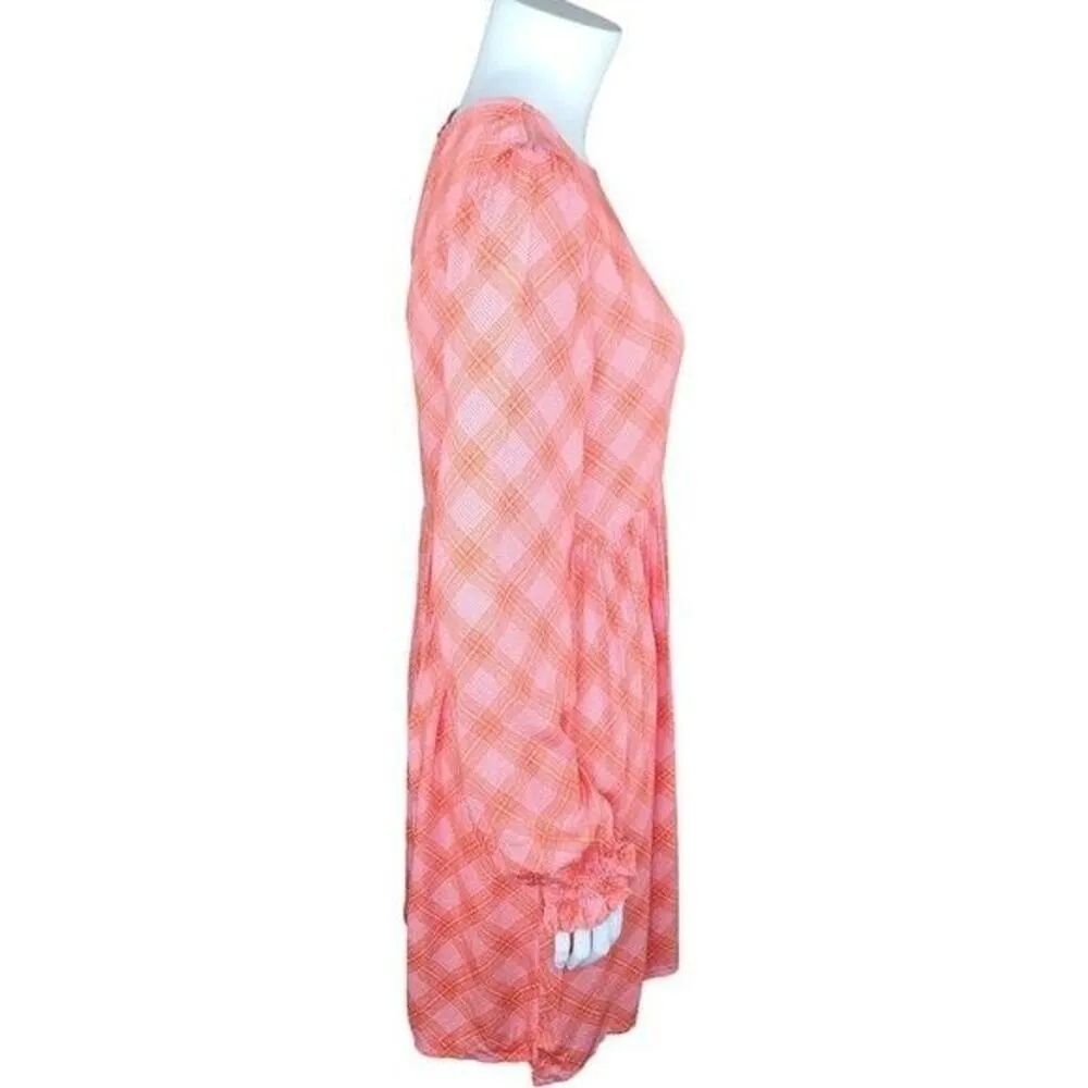 BP. Womens Small Pink Red Ian Bias Plaid Long Balloon Sleeve Midi Dress NWT - Image 8