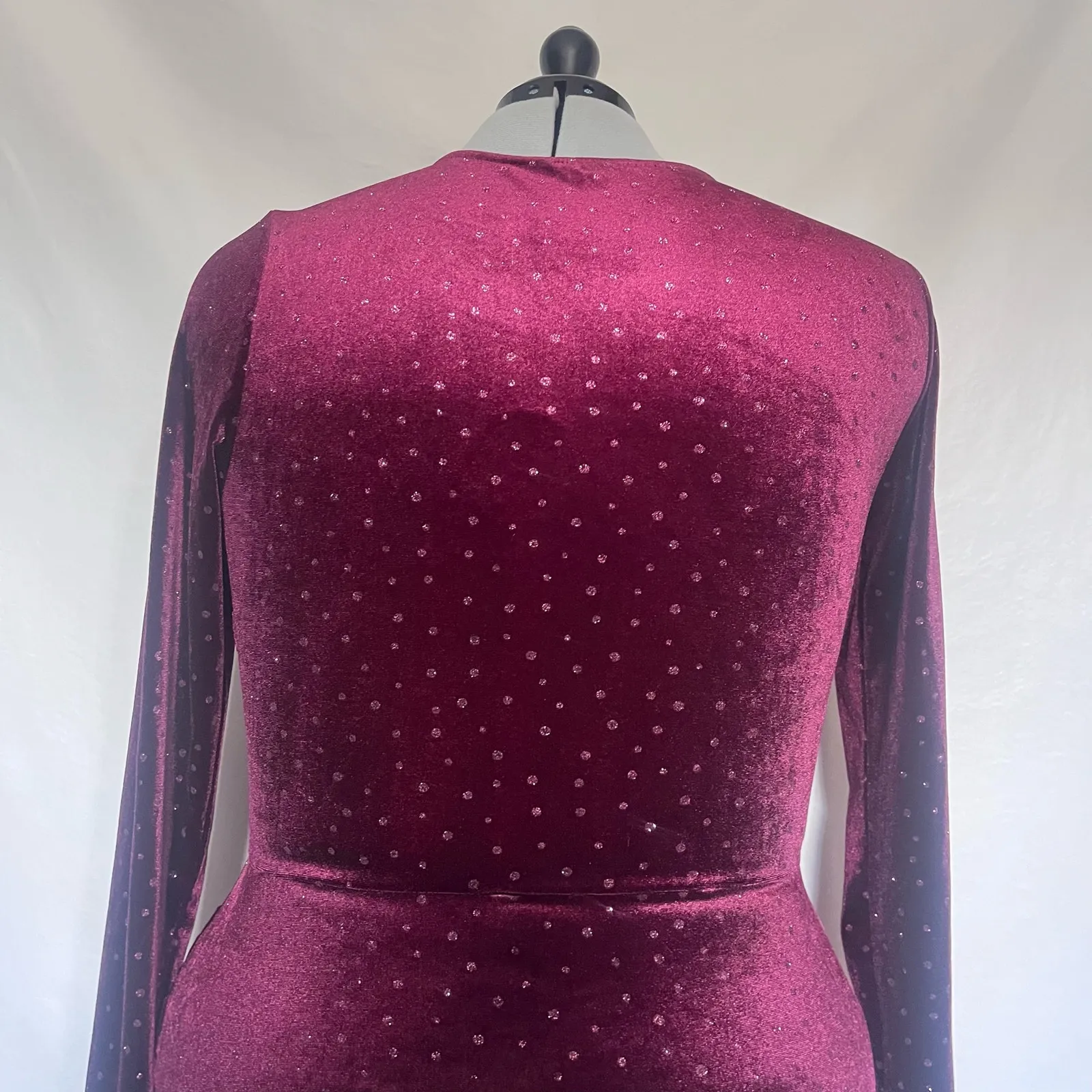 Y2K Speechless Velvet Glitter Dress Sz 15 Burgundy Holiday Clubwear Vampy Mob - Image 6