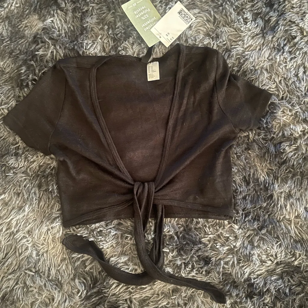 Stylish Mesh Black Tie-Front Crop Top - Size XS - NWT - Image 2