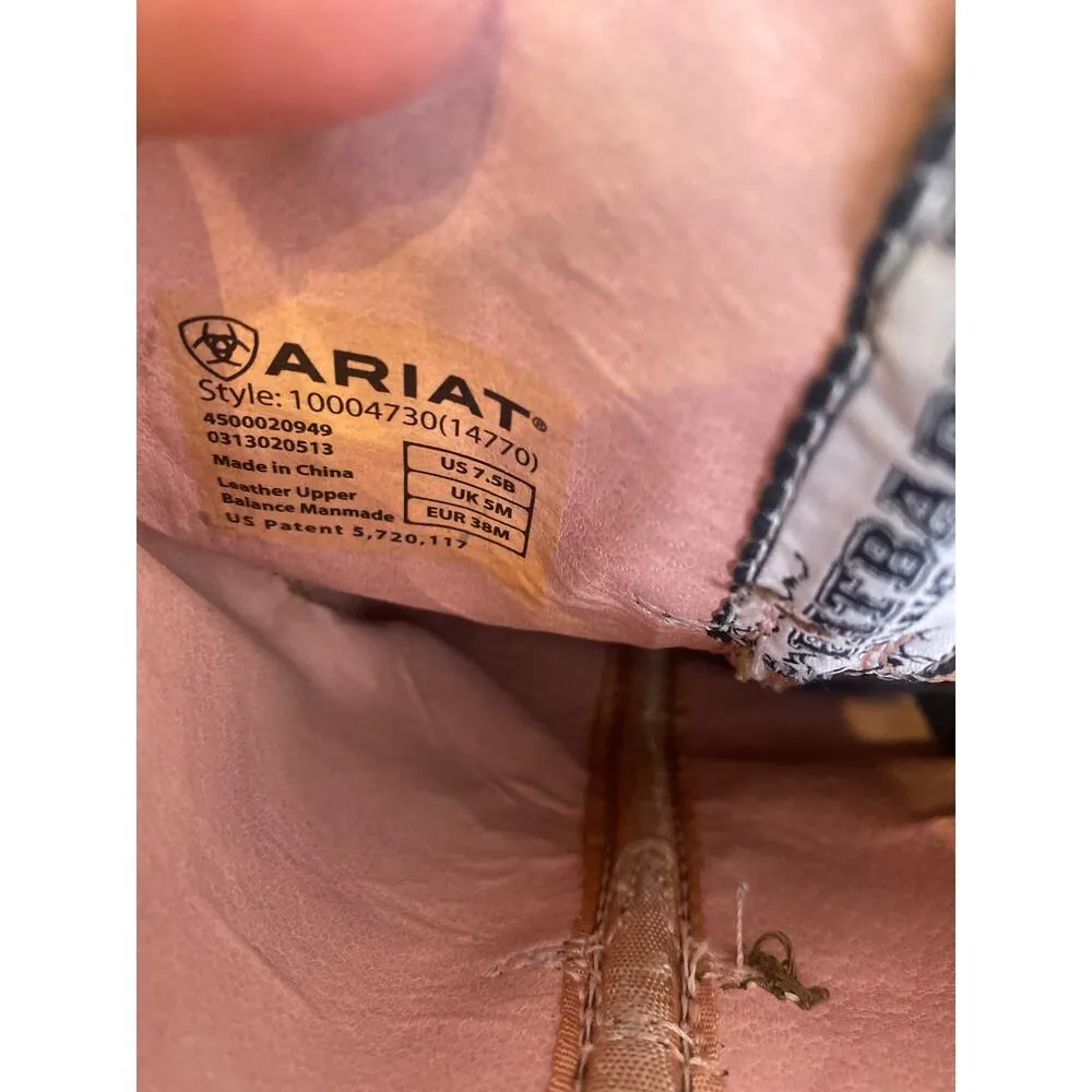 Ariat Fatbaby Brown Pink Cowgirl Boots Leather Sz 7.5B Western Pull-On Casual - Image 8