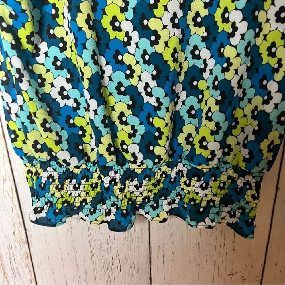 Michael Michael Kors Women's Short Sleeve Limeade Floral Elastic Waist Blouse S - Image 4