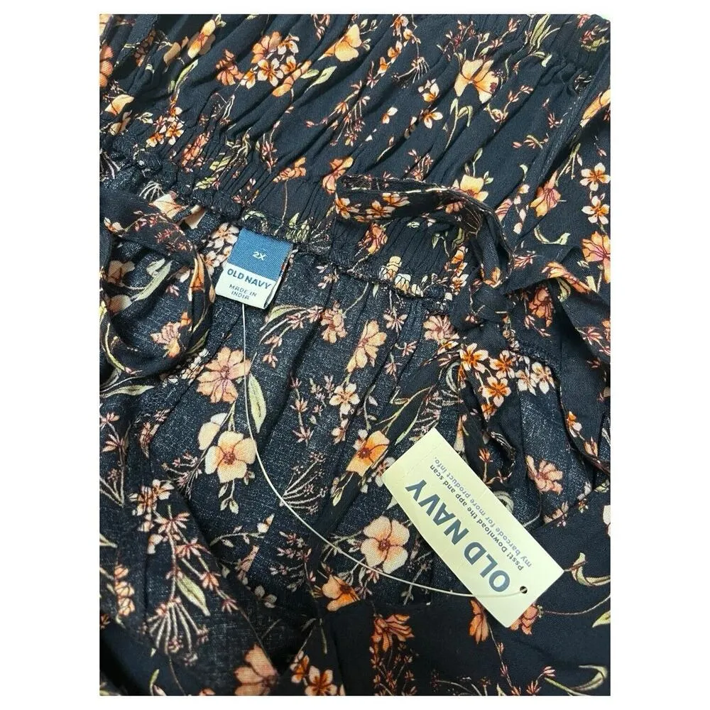New Old Navy Dress Womens 2X Blue Floral Midi Fit Flare Square Neck Tie Straps - Image 4