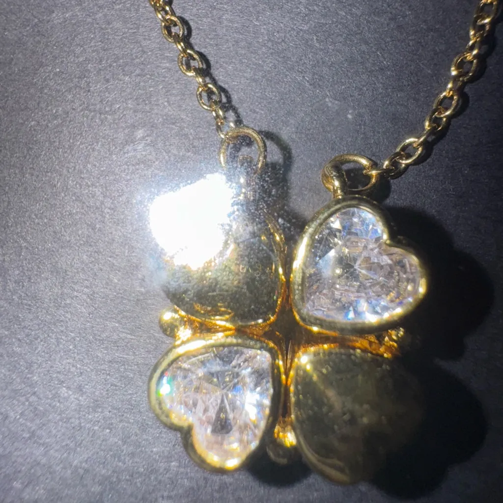 necklace crystal 4 leaf clover gold tone stainless steel - Image 2